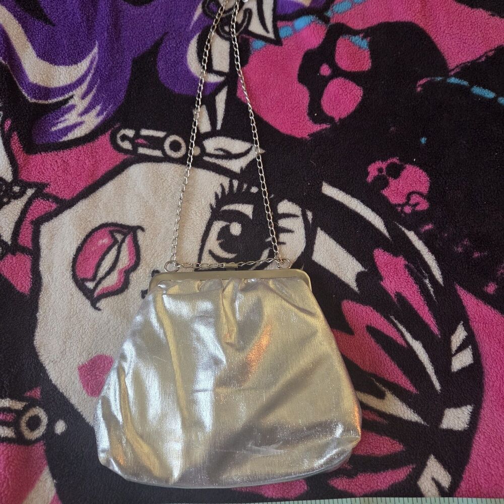 Silver Metallic Y2K Chain Strap Mini Clutch Purse Retro Party Club Bag Vintage